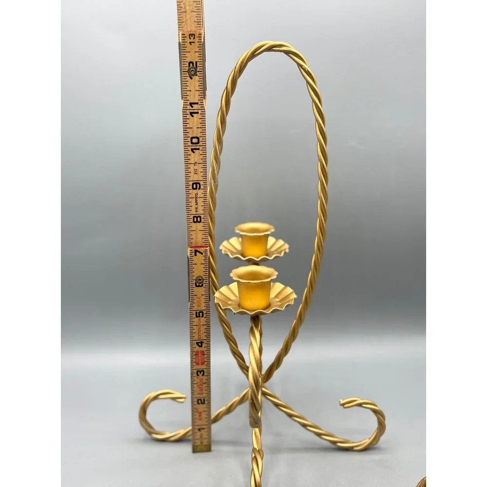 Vtg Gold Twisted Metal Rope Candelabra Set 2‎ Hollywood Regency Candle Holders